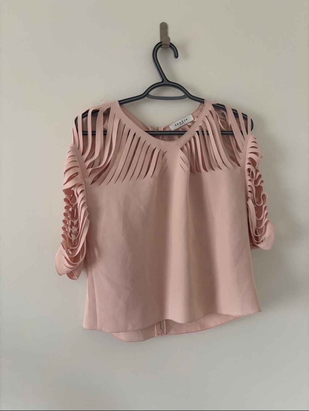 Sandro Blush Pink Laser-Cut Sleeve Blouse Size 1